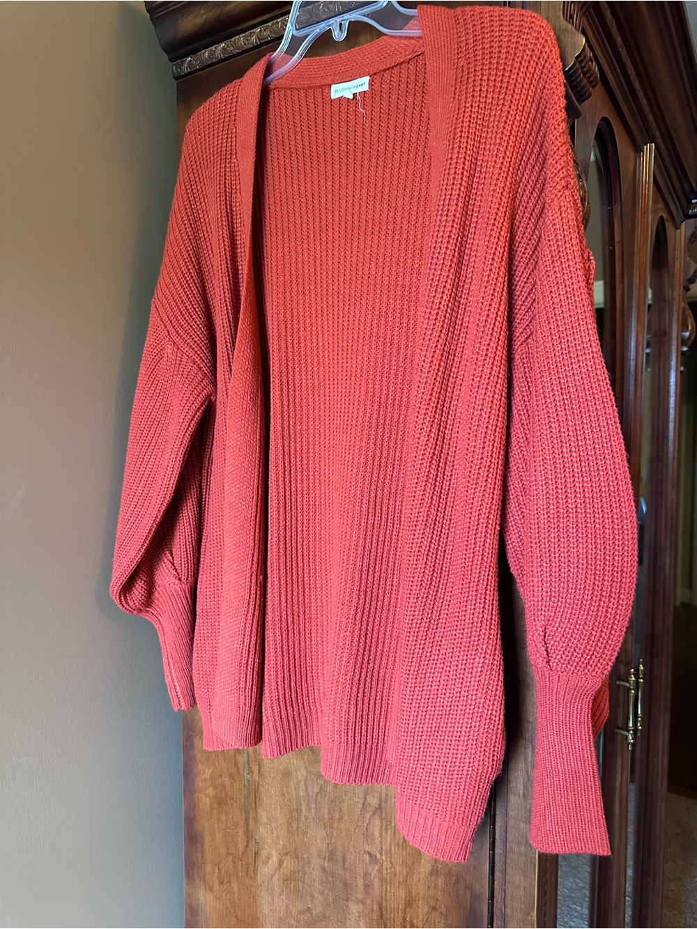 Textured Open-Front Women’s Cardigan Sweater in Burnt Orange